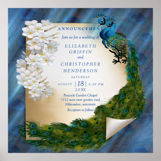 Metallic Blauwe Groen Peacocks op Emerald Green Si Poster (Voorkant)