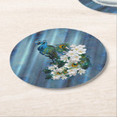 Metallic Blauwe Groen Peacocks op Emerald Green Si Ronde Kartonnen Onderzetter (Gebogen)