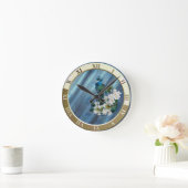 Metallic Blauwe Groen Peacocks op Emerald Green Si Ronde Klok (Huis)
