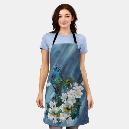 Metallic Blauwe Groen Peacocks op Emerald Green Si Schort (Gedragen)