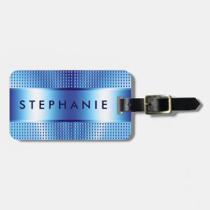 Metallic blauwe textuur print vet monogram bagagelabel