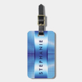 Metallic blauwe textuur print vet monogram bagagelabel (Voorkant verticaal)