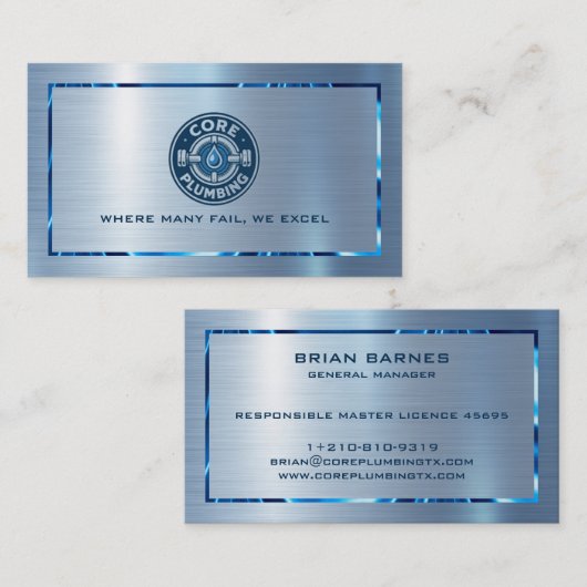 Metallic Blauwe Textuur Roestvrij staal Look Visitekaartje (Voorkant / Achterkant)