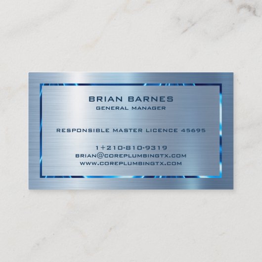 Metallic Blauwe Textuur Roestvrij staal Look Visitekaartje (Achterkant)