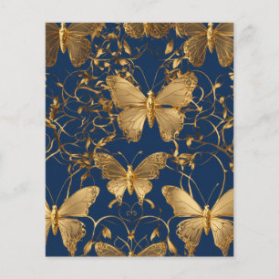 Metallic blauwe vlinders met gouden wijnstokken
