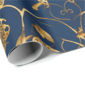 Metallic blauwe vlinders met gouden wijnstokken cadeaupapier (Rol Hoek)