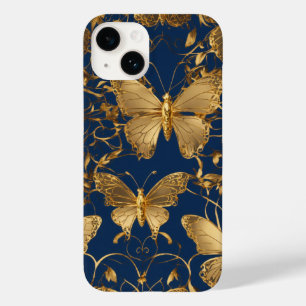 Metallic blauwe vlinders met gouden wijnstokken Case-Mate iPhone 14 hoesje