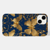 Metallic blauwe vlinders met gouden wijnstokken Case-Mate iPhone case (Achterkant (horizontaal))