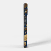 Metallic blauwe vlinders met gouden wijnstokken iPhone hoesje (Rechterkant)