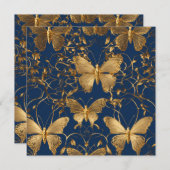 Metallic blauwe vlinders met gouden wijnstokken kaart (Voorkant / Achterkant)