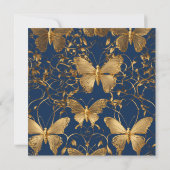 Metallic blauwe vlinders met gouden wijnstokken kaart (Achterkant)