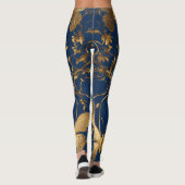 Metallic blauwe vlinders met gouden wijnstokken leggings (Achterkant)