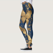Metallic blauwe vlinders met gouden wijnstokken leggings (Links)