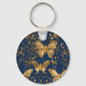 Metallic blauwe vlinders met gouden wijnstokken sleutelhanger (Achterkant)