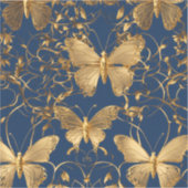Metallic blauwe vlinders met gouden wijnstokken sticker (Voorkant)