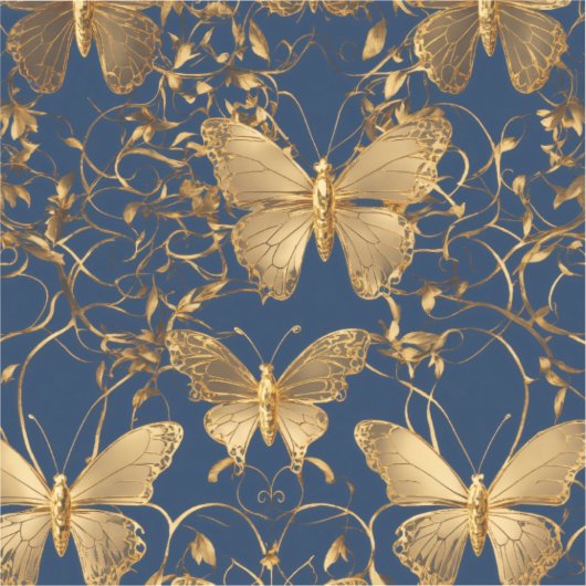 Metallic blauwe vlinders met gouden wijnstokken sticker (Voorkant)