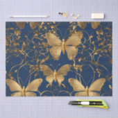 Metallic blauwe vlinders met gouden wijnstokken tissuepapier (Craft)
