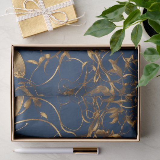 Metallic blauwe vlinders met gouden wijnstokken tissuepapier (Geschenk)