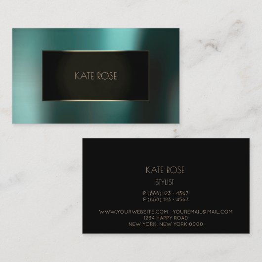 Metallic Blauwgroen Aquatic Black Champaign Lijst  Visitekaartje (Voorkant / Achterkant)