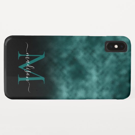 Metallic Blauwgroen Blauw Groen Monogram Girly Scr Case-Mate iPhone Case (Achterkant (horizontaal))