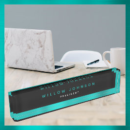 Metallic Blauwgroen Classy Executive Business Gift Naambordje