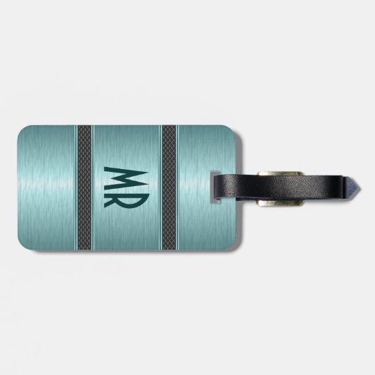 Metallic Blauwgroen groen geborsteld aluminium loo Bagagelabel (Achterkant horizontaal)