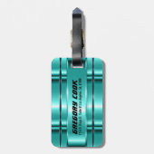 Metallic Blauwgroen-groene strepen Faux Roestvrij  Bagagelabel (Achterkant verticaal)
