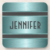 Metallic Blauwgroen groene vormgeving geborsteld a Onderzetter (Voorkant)