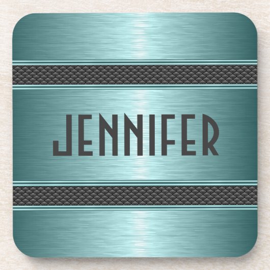 Metallic Blauwgroen groene vormgeving geborsteld a Onderzetter (Voorkant)