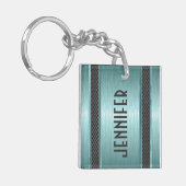 Metallic Blauwgroen groene vormgeving geborsteld a Sleutelhanger (Voorkant Links)