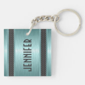 Metallic Blauwgroen groene vormgeving geborsteld a Sleutelhanger (Achterkant)