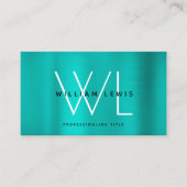 Metallic Blauwgroen Turquoise Monogram Modern Mini Visitekaartje (Voorkant)
