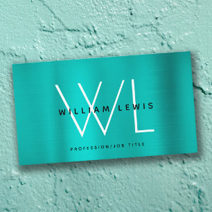 Metallic Blauwgroen Turquoise Monogram Modern Mini Visitekaartje