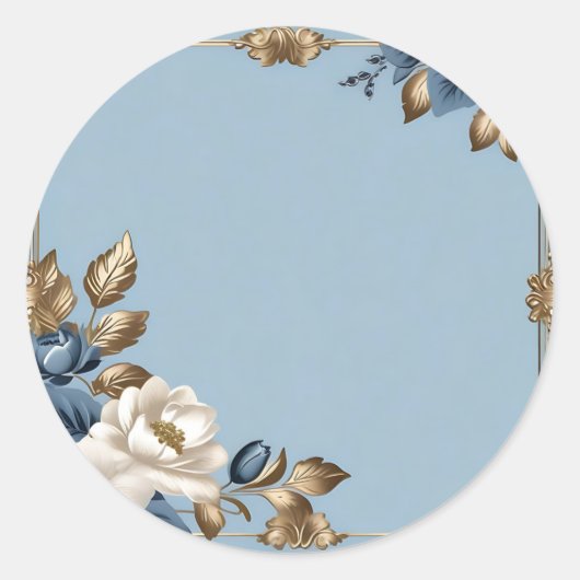 Metallic bloemen blauw en goud ronde sticker (Voorkant)