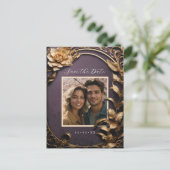 Metallic bloemen foto bewaar de datum briefkaart (Staand voorkant)