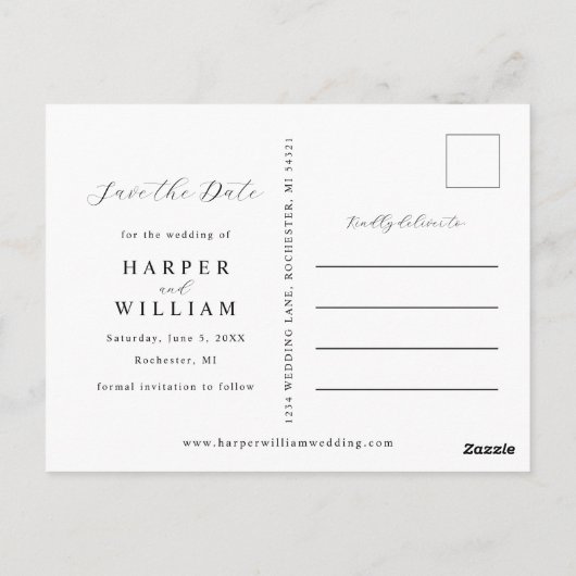 Metallic bloemen foto bewaar de datum briefkaart (Achterkant)