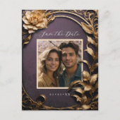 Metallic bloemen foto bewaar de datum briefkaart (Voorkant)