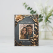 Metallic bloemen foto bewaar de datum briefkaart (Staand voorkant)