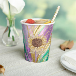 Metallic bloemige achtergrond zonnebloem papier cu papieren bekers