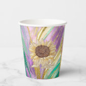 Metallic bloemige achtergrond zonnebloem papier cu papieren bekers (Voorkant)
