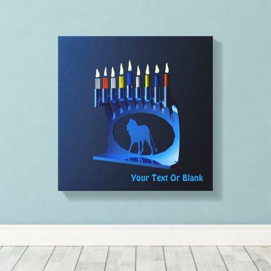 Metallic Blue Chanukkah Menorah Canvas Afdruk (Insitu (Houten vloer))