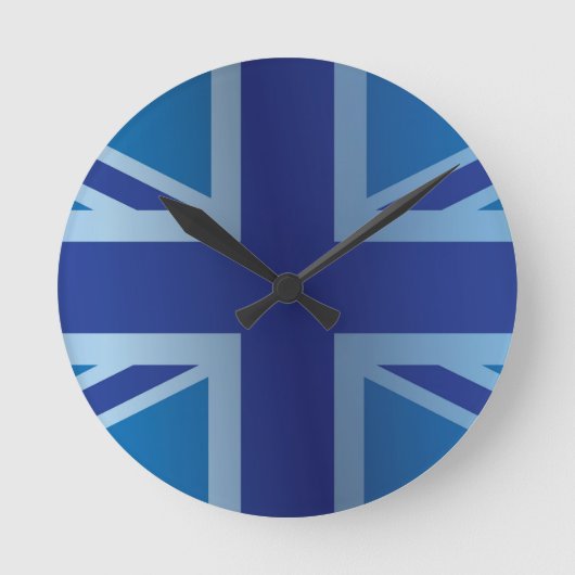 Metallic Blue Classic Union Jack British (UK) vlag Ronde Klok (Voorkant)