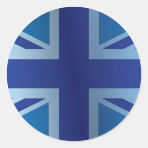 Metallic Blue Classic Union Jack British (UK) vlag Ronde Sticker