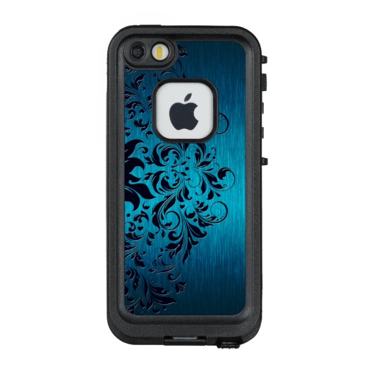 Metallic Blue en Dark Blue Floral Lace LifeProof iPhone Hoesje (Achterkant)
