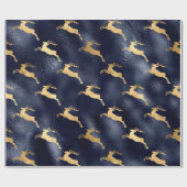 Metallic Blue en Golden Reindeer Cadeaupapier (Vlak)