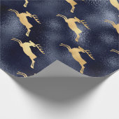Metallic Blue en Golden Reindeer Cadeaupapier (Hoek)
