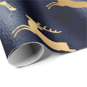 Metallic Blue en Golden Reindeer Cadeaupapier (Rol Hoek)