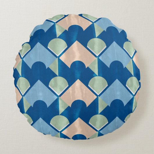 Metallic blue geometric diamond shapes rond kussen (Voorkant)
