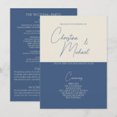 Metallic Blue · Handgeschreven script bruiloft pro Informatiekaartje (Voorkant / Achterkant)