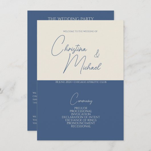 Metallic Blue · Handgeschreven script bruiloft pro Informatiekaartje (Voorkant / Achterkant)